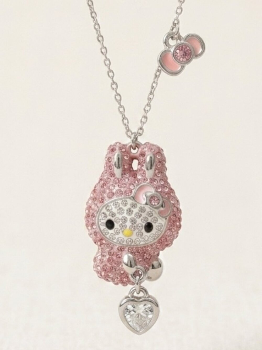 Swarovski Hello Kitty Necklace Pink Crystal Pendant Sanrio Cute Gift Rare